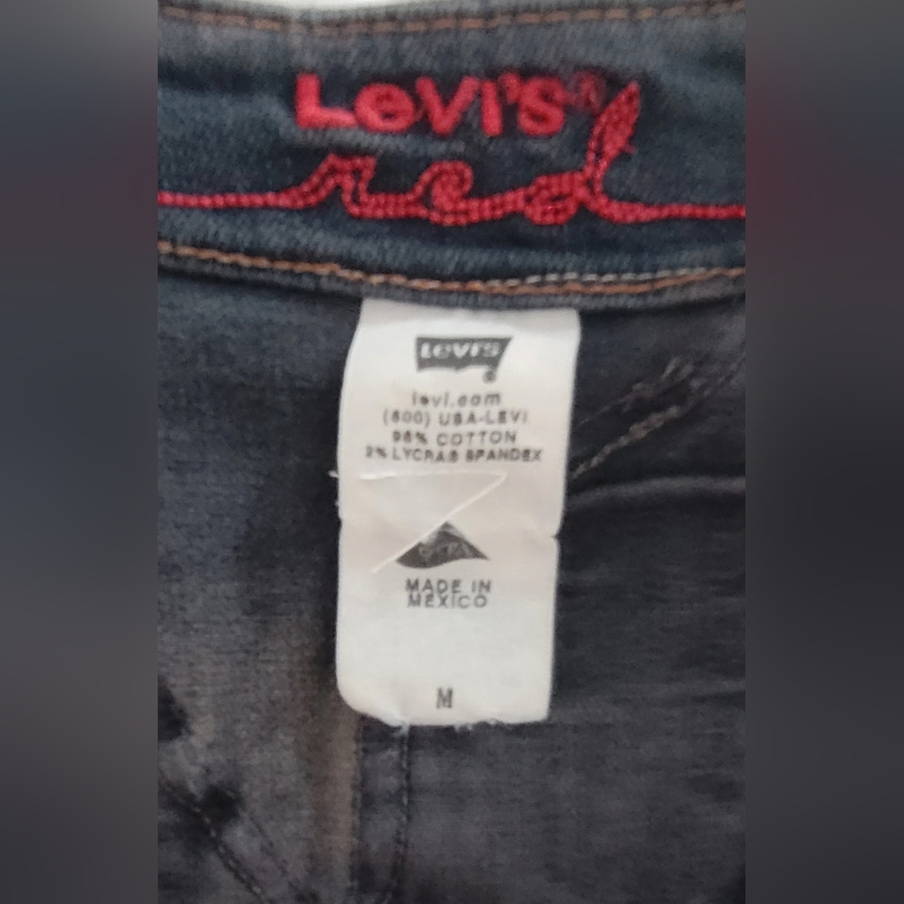 Vintage Levi's Red Dark Blue Denim Moto Vest M - Picture 7 of 7